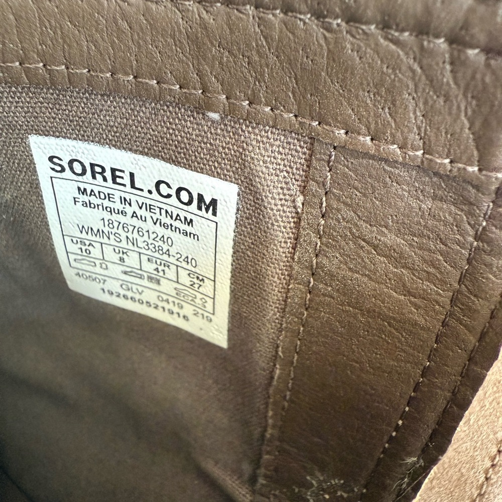 New SOREL Taupe Suede Slip In Heeled Ankle Boots - Picture 10 of 11